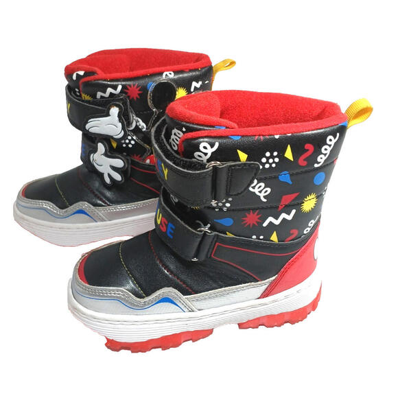 Disney Mickey Mouse Snow Boots Kid Boys Size 10 Black Adjustable Strap Lightup - Picture 8 of 9